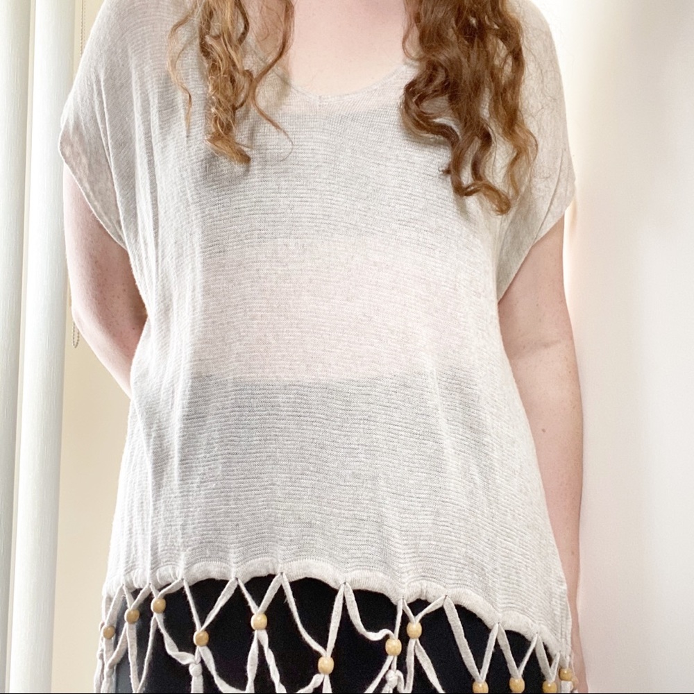 Brandy Melville Fringe Beaded Cream Sweater Top